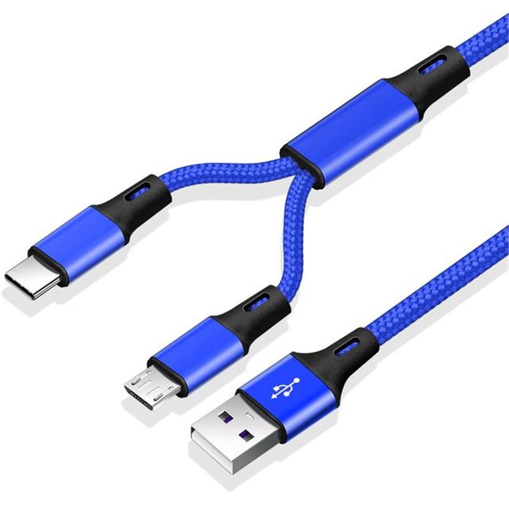 Кабели Type C Кабель для зарядки Micro USB Кабель для быстрой зарядки Кабель для зарядки Шнур для зарядки телефона Y-разветвитель синий